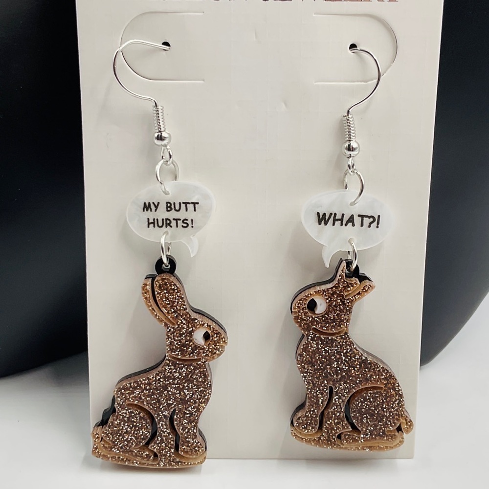EASTER Bunny Earrings My Butt Hurts Chocolate Funny Rabbit Jewelry Basket Gift